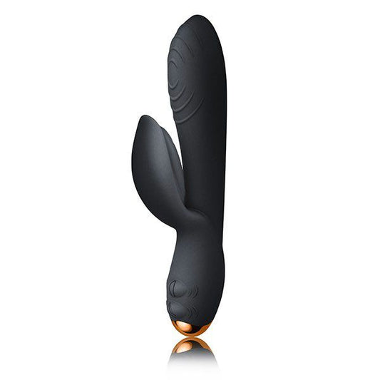 Rocks Off Everygirl black rechargeable rabbit vibrator, a sleek and stylish adult toy.