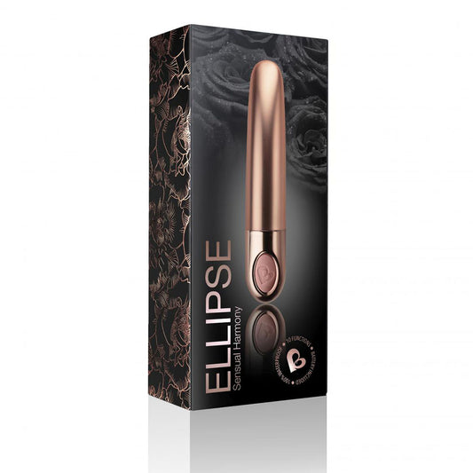 Rocks Off Ellipse mini vibrator in dusk pink, smooth silicone with a curved, ergonomic design.