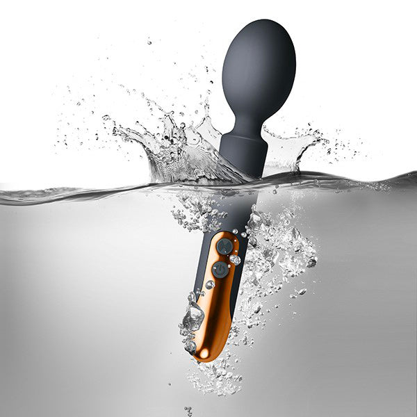 rocks off oriel play wand, black silicone with subtle ridged detailing, rechargeable pleasure