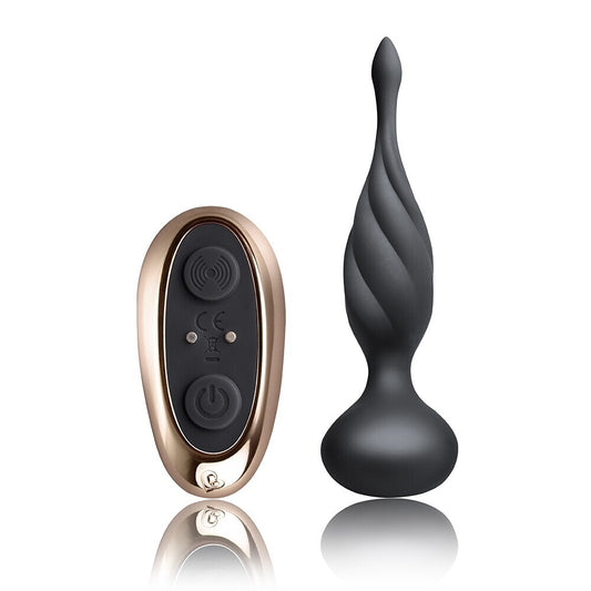 Black, petite vibrating butt plug from Rocks Off, designed for sensual exploration and pleasure.