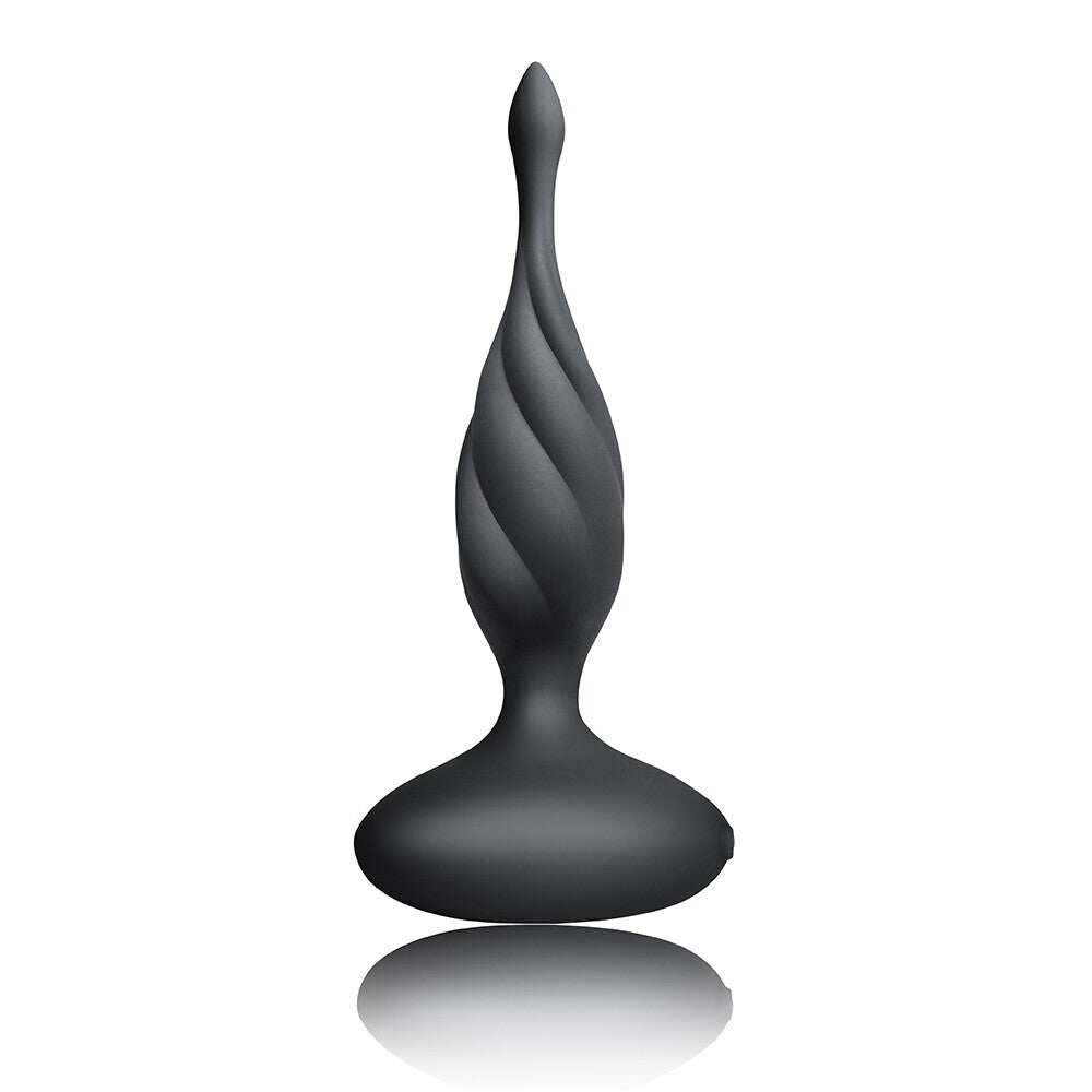 A small, black, vibrating butt plug from Rocks Off with a smooth finish.
