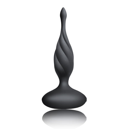 A small, black, vibrating butt plug from Rocks Off with a smooth finish.
