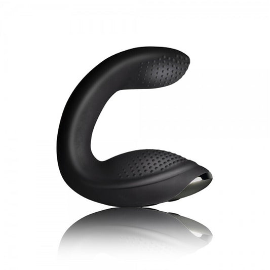 Black, ergonomic prostate massager by Rocks Off, designed for intense pleasure and rectal stimulation.