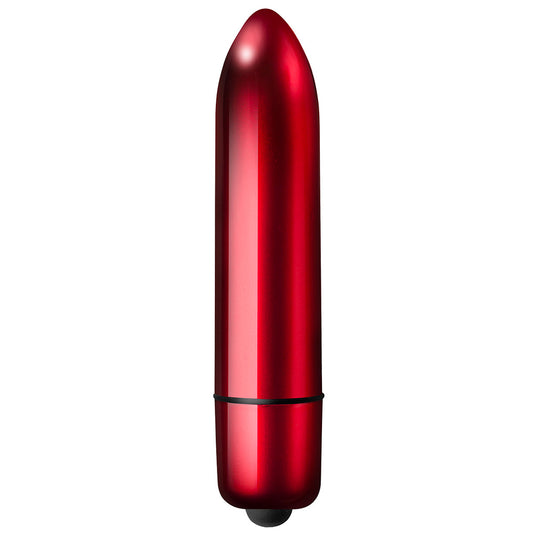 Vibrating red bullet sex toy, 120mm in length, from the rocks off truly yours range.