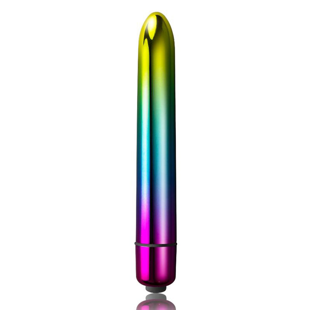 Rocks Off Prism vibrator with a vibrant, multi-coloured rainbow finish, for pleasure.