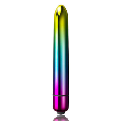 Rocks Off Prism vibrator with a vibrant, multi-coloured rainbow finish, for pleasure.