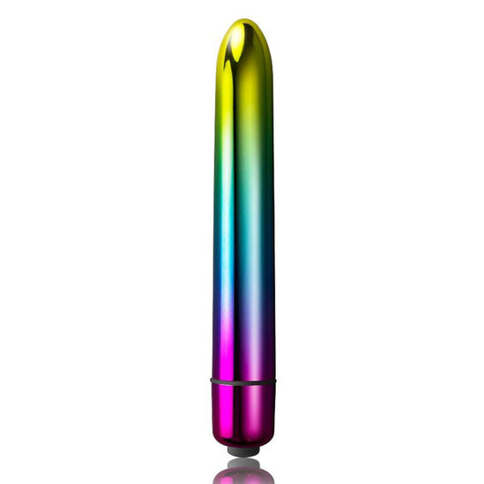 Rocks Off Prism vibrator with a vibrant, multi-coloured rainbow finish, for pleasure.