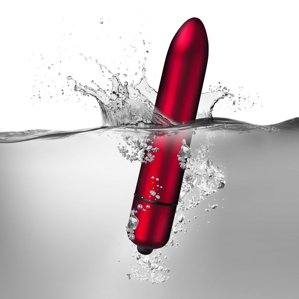 Rocks Off Truly Yours Rouge Allure vibrator, lipstick-style with a glossy, deep red finish.