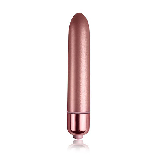 Close-up of the Rocks Off Touch Of Velvet Rose Blush vibrator, a smooth, velvety pink pleasure toy.