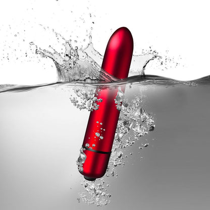 Scarlet velvet bullet vibrator, 90mm, with a smooth, luxurious finish. Truly yours from Rocks Off.