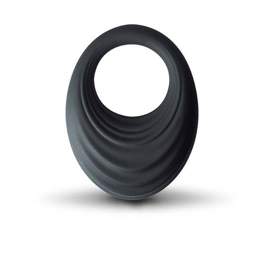 Rocks Off Spire black cockring vibe; textured, flexible love ring for enhanced pleasure and stimulation.