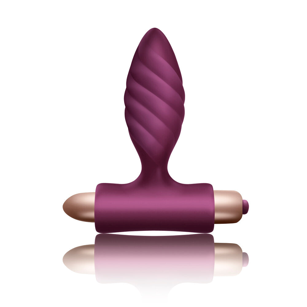 Textured chrome twisted anal plug, part of the Rocks Off vibrating buttplug collection.