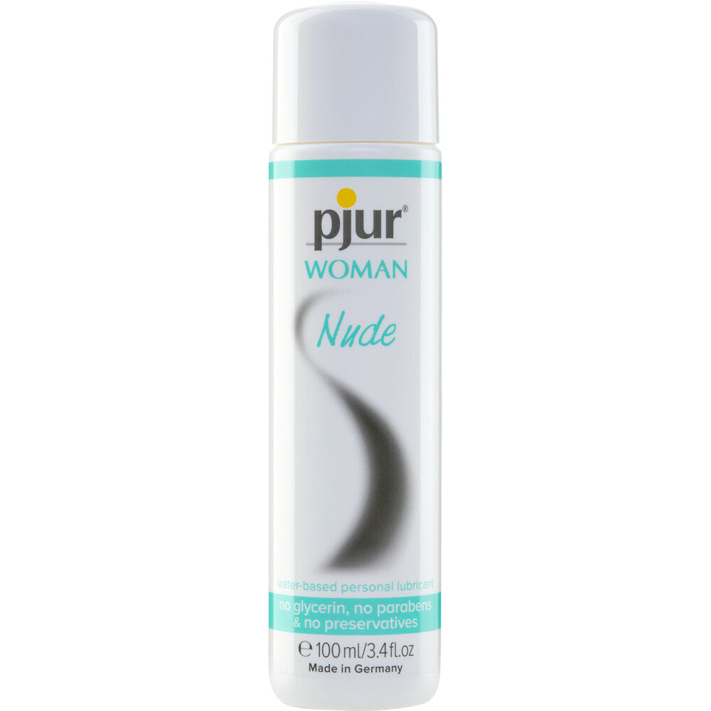 Pjur Woman Nude lubricant, 100ml bottle with a clear, water-based formula for personal use.
