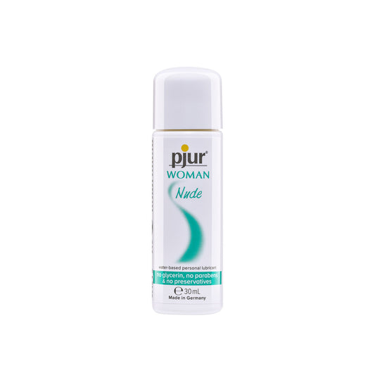 A small bottle of pjur woman nude water based lubricant, designed for intimate use.