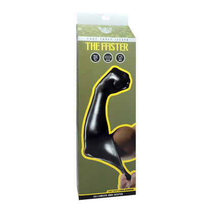 Black Doc Johnson FFISTER tunnel stretcher for erotic play, made from smooth, flexible material.