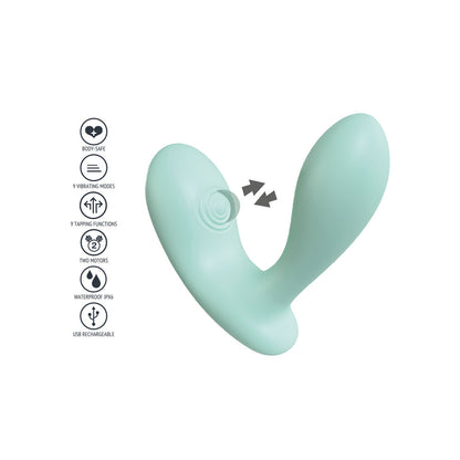 Close-up of a purple, dual-headed Xocoon vibrator designed for G-spot stimulation, shiny finish.