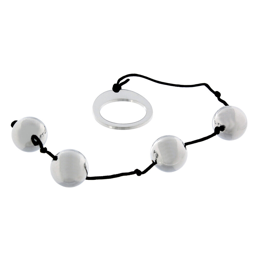Seven Creations heavy metal anal beads, silver-tone steel with a graduated size and smooth finish.