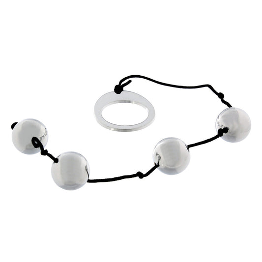Seven Creations heavy metal anal beads, silver-tone steel with a graduated size and smooth finish.