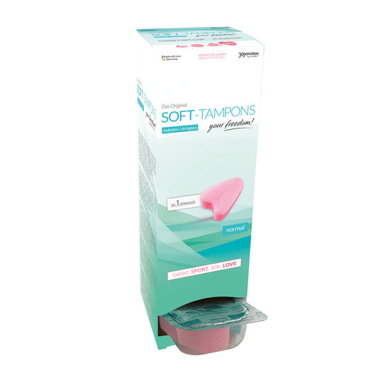 Joy Division stringless original soft tampons normal in their box, for personal hygiene.