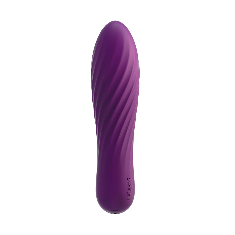 Close-up of the svakom tulip vibrator, a smooth, ergonomic sex toy in a muted pink tone.