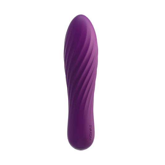 Close-up of the svakom tulip vibrator, a smooth, ergonomic sex toy in a muted pink tone.