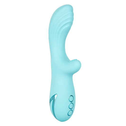 California Exotic Catalina Climaxer vibrator, purple and silver, USB rechargeable, with clitoral stimulator.
