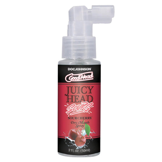 Doc Johnson GoodHead juicy dry mouth sour cherry flavoured lubricant in a red bottle.