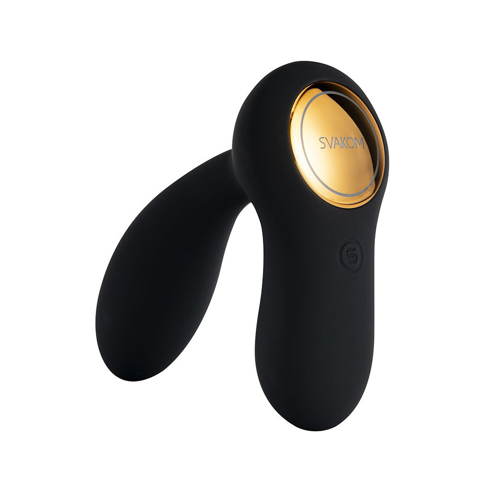 Black svakom vick neo prostate massager showing its interactive design and smooth finish.