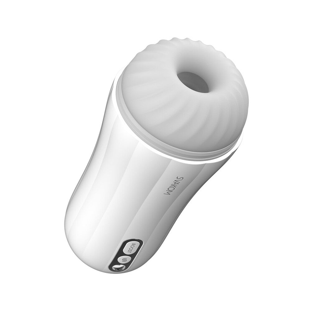 Svakom Robin vibrating masturbator, black and silver, made from smooth, body-safe silicone.