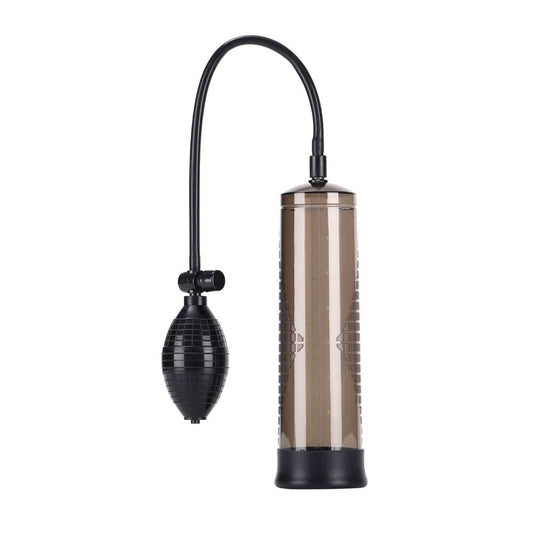 me you us smoke penis pump, clear cylinder with black rubber hand grip for enhancement