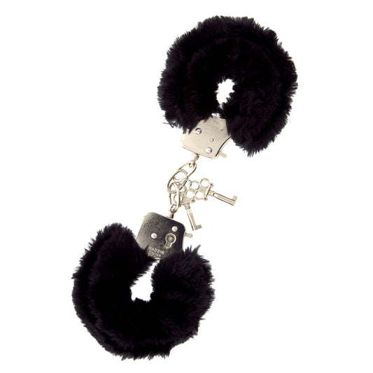 Dream Toys black furry metal handcuffs, fluffy wrist restraints for roleplay.