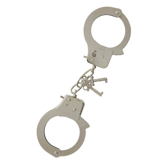 Dream Toys metal handcuffs with keys, a shiny silver finish for role-play.
