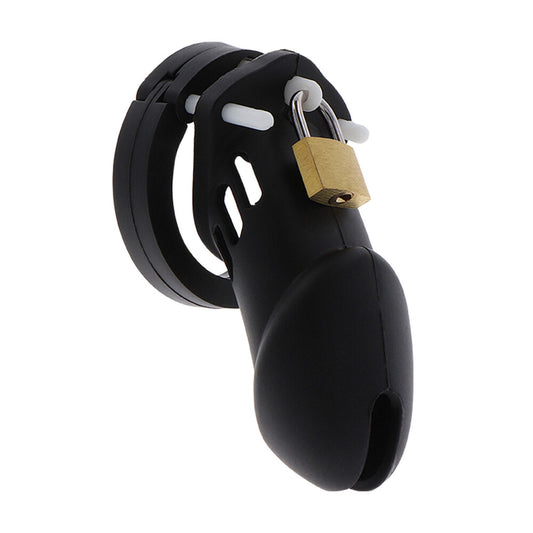 silicone cock cage for male chastity, a comfortable and secure device, black finish.