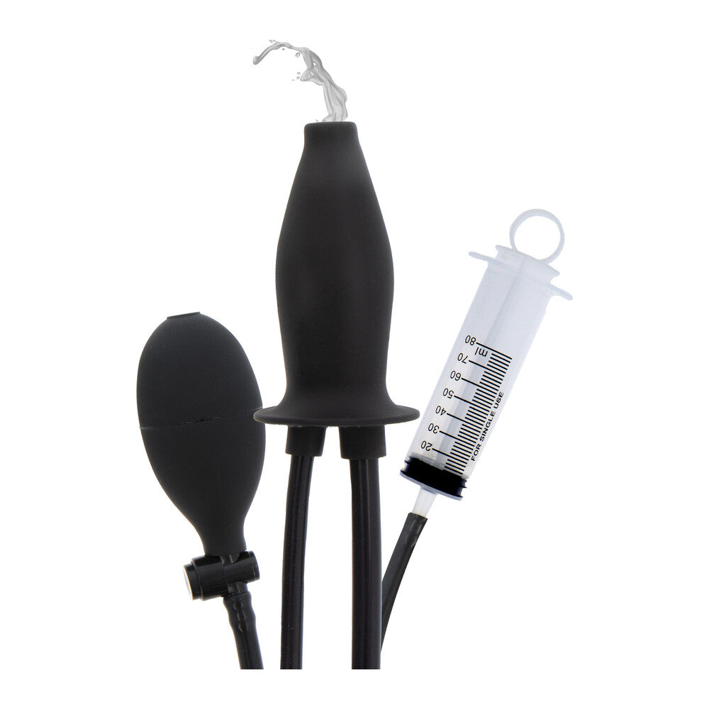 Extreme inflatable anal plug, transparent material, with a pump for added fun and pleasure.