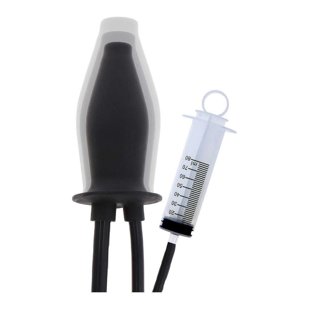 Close-up of a smooth, shiny, inflatable anal plug for extreme pleasure and comfort.
