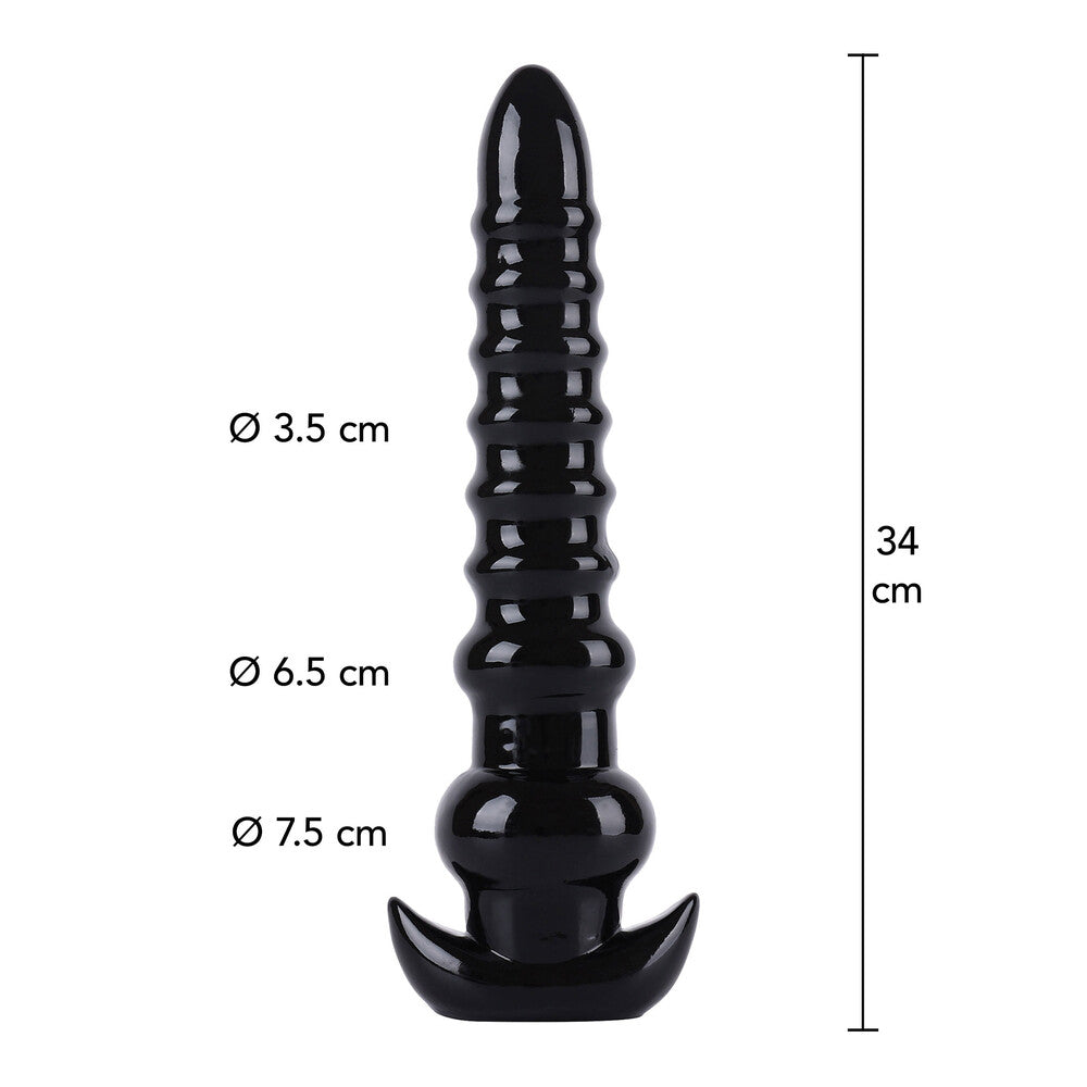 Extra-large silver anal probe from hidden desire, ribbed for your pleasure and exploration.