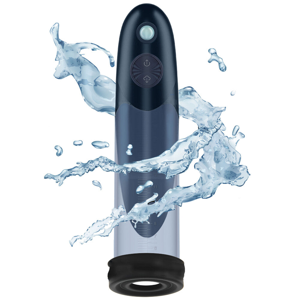 The Hidden Desire Fusion X aqua pump, a clear penis enlargement device for use.