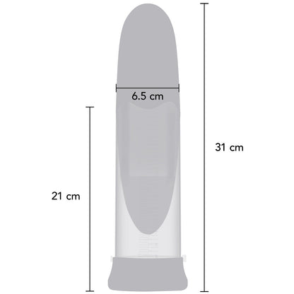 Hidden Desire Fusion X aqua pump: clear cylinder with blue handle, for penis enlargement.