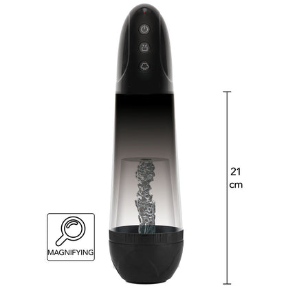 Close-up of a clear plastic penis enlargement pump from Hidden Desire, shows internal mechanism.