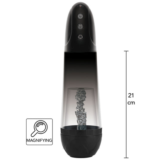 Close-up of a clear plastic penis enlargement pump from Hidden Desire, shows internal mechanism.
