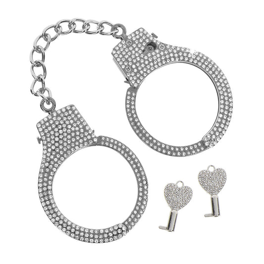 taboom diamond wrist cuffs: shiny metal handcuffs with diamond embellishments for playful restraint
