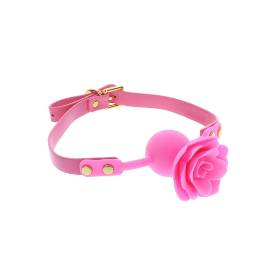 Rose pink ball gag from toy joy sex toys, a kinky treat for playful fun.