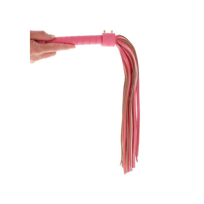 Taboom Malibu Whip: a black leather flogger-style whip with multiple tails, used for playful discipline.