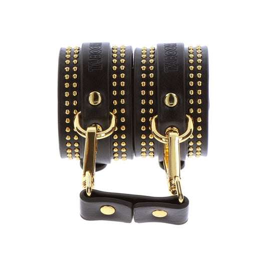 Taboom vogue studded ankle cuffs set, leather restraints with silver-tone studs, for playful evenings.