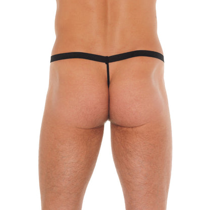 Rimba mens black g-string with a bright pink pouch, cheeky and supportive.