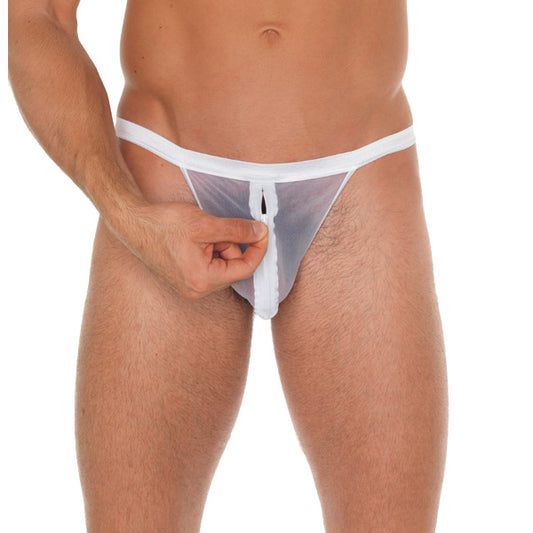 Rimba white mesh pouch with g-string for men, showcasing a breathable, barely-there style.