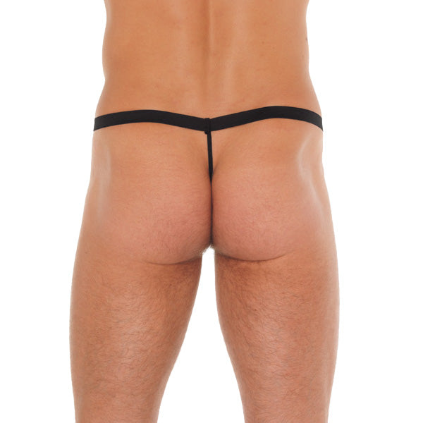 rimba men's black g-string with a red pouch and a zipper detail, male underwear.