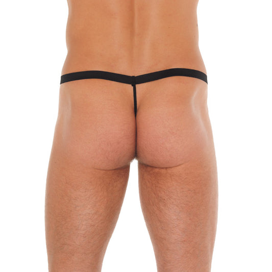 rimba men's black g-string with a red pouch and a zipper detail, male underwear.