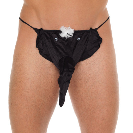 Rimba mens black g-string featuring an elephant shaped pouch, designed for male comfort.