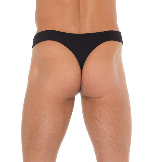 Rimba men's black g-string featuring a zip detail on the front pouch, male underwear